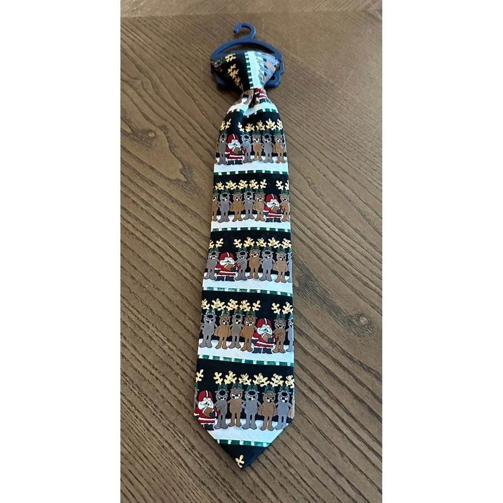 American Greetings Christmas Boys Santa Reindeer Tie Black Holiday NWT